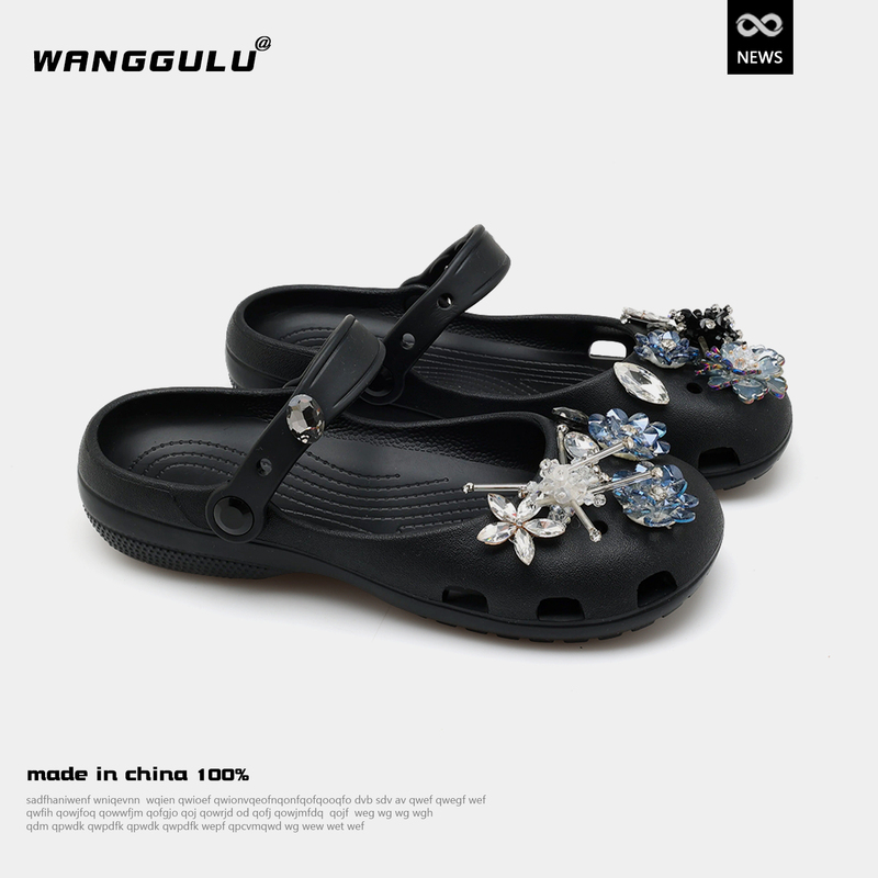 Blue Crystal Ballet Clogs for Women, Summer Slip-On Sandals, Non-Slip Soft-Soled Beach Shoes, Mary Jane Women's Shoes