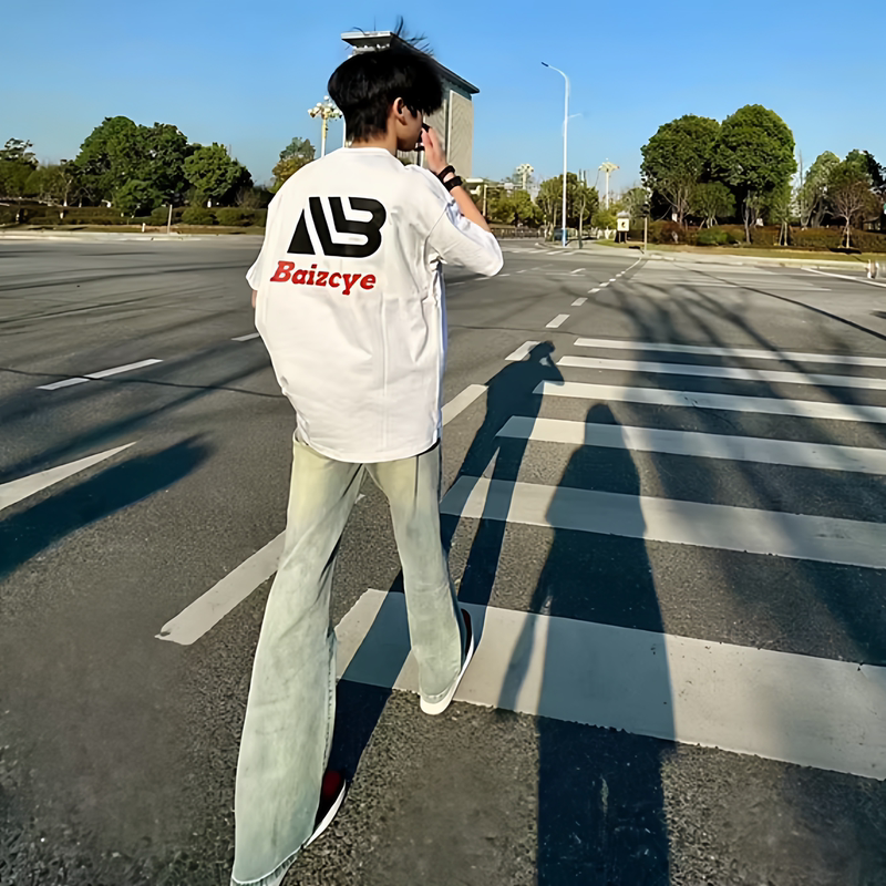 American-Style High Street Letter Print Pure Cotton Short-Sleeve T-Shirt for Men, Summer Trendy Brand Design, Loose Fit, Versatile Niche Top, Ins Style