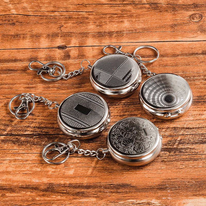 蓋付き携帯灰皿、ミニキーホルダー、ステンレス製屋外用密閉灰皿。