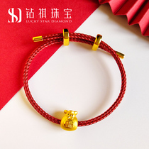 999 Pure Gold Lucky Lucky Bag Transfer Beads Fortune Year Red Rope Gold Bracelet Female 24k money bag 3D Hard gold Passepartout