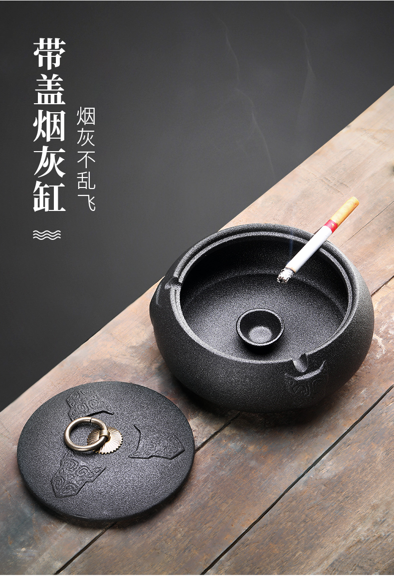 Creative large ashtray ceramic kung fu tea accessories move with cover sitting room office gift custom LOGO