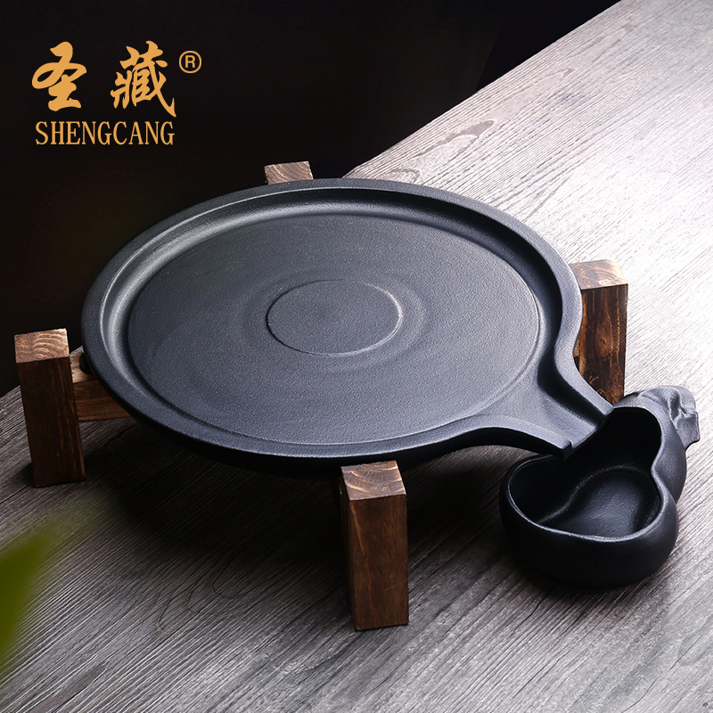 St, sect tea tray millstones household contracted ceramic dry set round kunfu tea set tea sea solid wood tea saucer dish