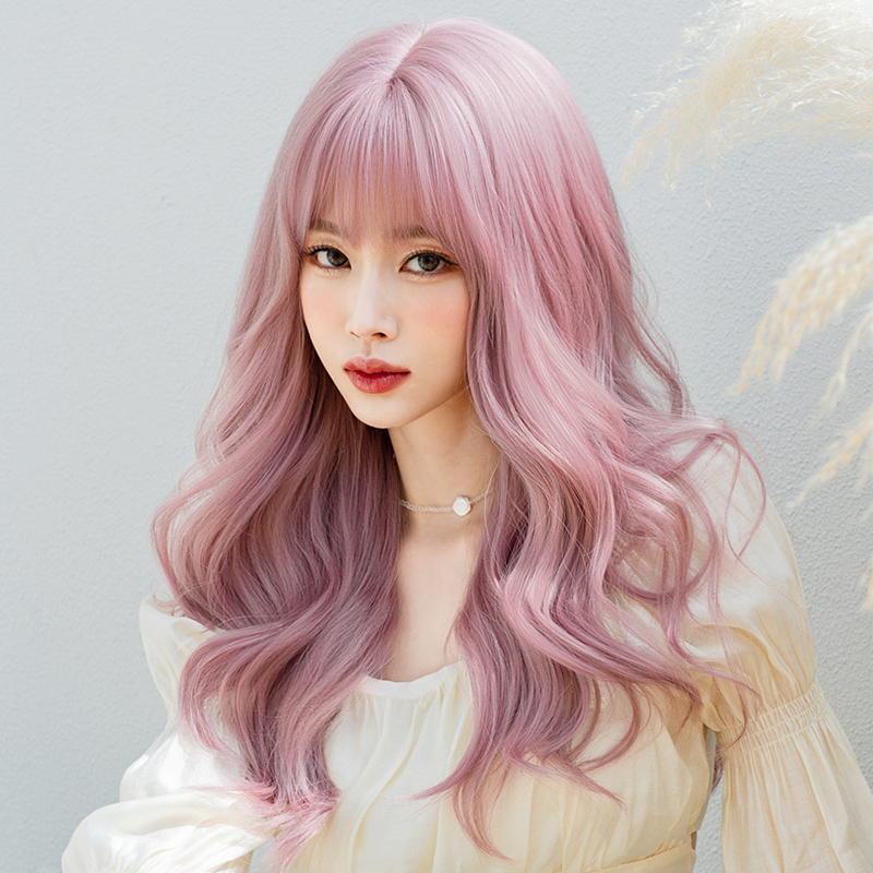 Pink Wig for Women, Long Natural Full Head Wig, Wavy Long Curly Hair, 2021 New Fashion Realistic Wig Set