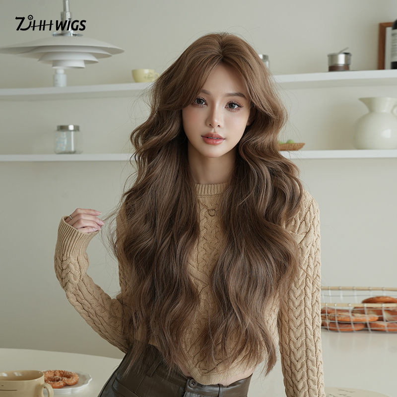 Large Wave Wig Full Head Cover for Women, Long Natural-Looking Synthetic Hair, Brown Middle-Parted Long Curly Hair, 2025 New Model, Authentic Large Wave Wig Full Head Cover for Women, Long Natural-Looking Synthetic Hair, Brown Middle-Parted Long Curly Hair, 2025 New Model, Authentic