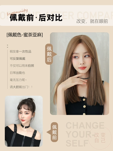 Парик с пробором по середине, элегантная челка, прямые волосы, популярно в интернете, длина миди