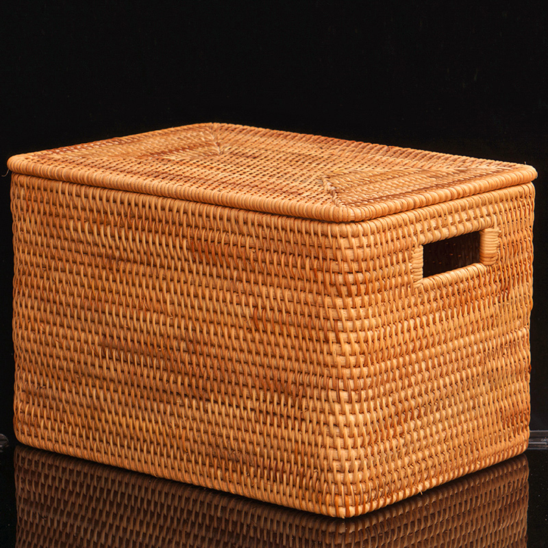 Storage basket Vietnamese rattan weaving storage box with cover autumn rattan weaving storage box clothing storage bucket storage homestay