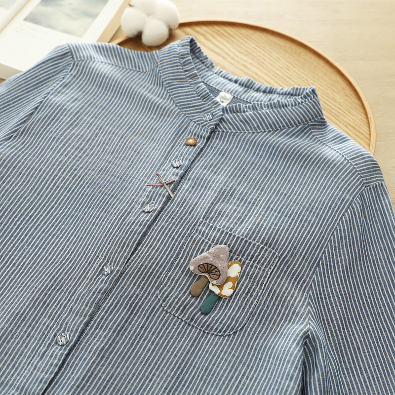 2026 Spring Artistic Fresh Three-Dimensional Mushroom Lace Stand Collar Double-Layer Cotton Gauze Shirt Women's Long-Sleeve Base Shirt Trendy