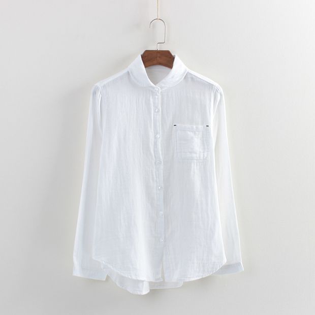 Nghệ thuật Nhật Bản và áo sơ mi búp bê đôi sợi cotton nhỏ tươi nữ áo sơ mi nữ tay dài mùa thu và mùa đông Han Fan áo sơ mi hàn quốc