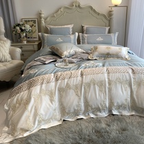 Light luxury high - grade 100 double - strand long - stained cotton beds four pieces of villa embroidered pure cotton sheets