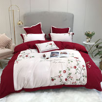 American embroidered pomegranate 60 long - dune cotton four - piece cotton pure cotton pastoral wind red bedding products
