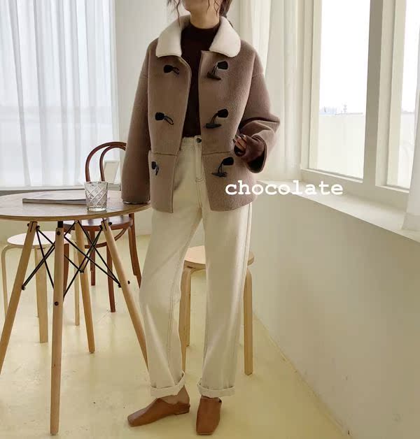 Hàn Quốc ulzzang sừng khóa lông một chiếc áo khoác ngắn sang trọng mới 2018 mùa thu và mùa đông áo khoác ngắn nữ áo phao nữ hàn quốc