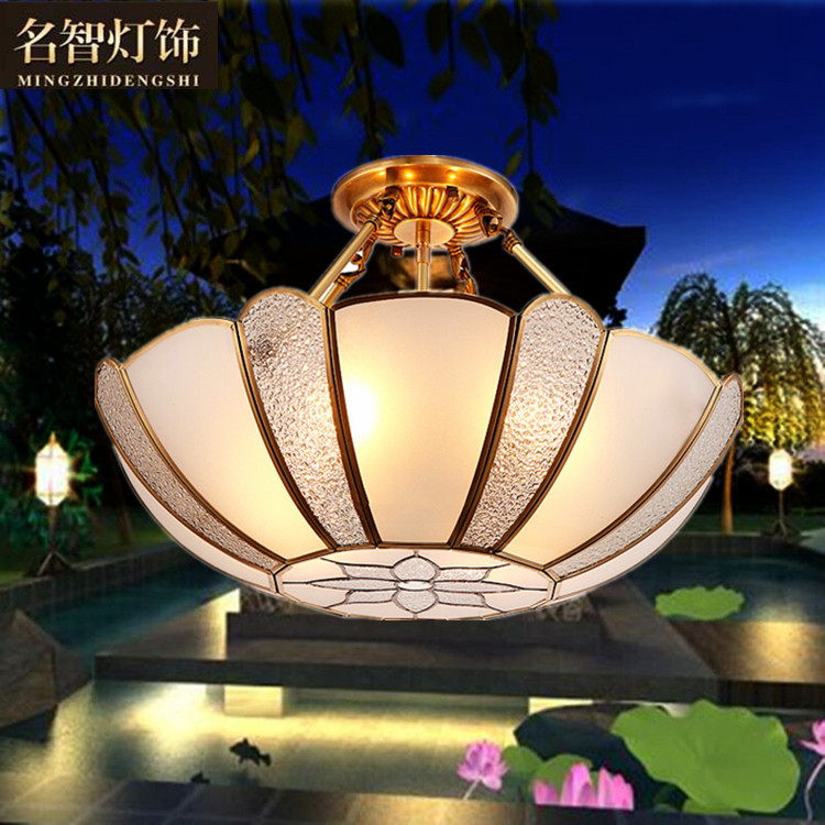 All-copper led foyer ceiling lamp European-style minimalist romantic bedroom study lamp semi-suspended ceiling lamp room copper lamp