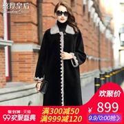 憨厚 皇 2018 mùa thu và mùa đông mới Haining lông cừu cắt áo khoác nữ dài rái cá lông cổ áo coat 77