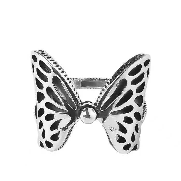 Tidal Little White S Silber einfacher hohler Linien-Schmetterlings-Millennium würziger modischer Nischenring für Mädchen_voghion.com