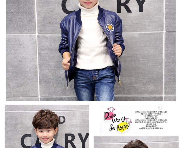 Áo khoác bé trai mùa đông Thicken Plus Velvet Leather Children Wear Children Big Tops Leather Jacket PU Leather Boy Áo khoác ngoài áo dạ trẻ em
