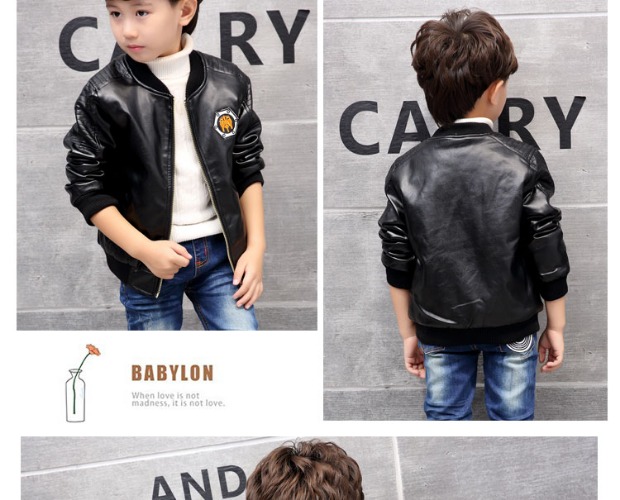 Áo khoác bé trai mùa đông Thicken Plus Velvet Leather Children Wear Children Big Tops Leather Jacket PU Leather Boy Áo khoác ngoài áo dạ trẻ em