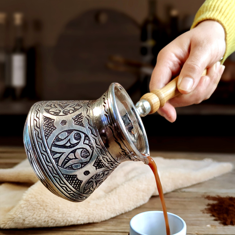 Turkish Coffee Pot, Imported Pure Copper, Handmade, Vintage Silver Color, Hanging Ear Design, Suitable for Brewing Tea and Coffee Around the Stove Turkish Coffee Pot, Imported Pure Copper, Handmade, Vintage Silver Color, Hanging Ear Design, Suitable for Brewing Tea and Coffee Around the Stove