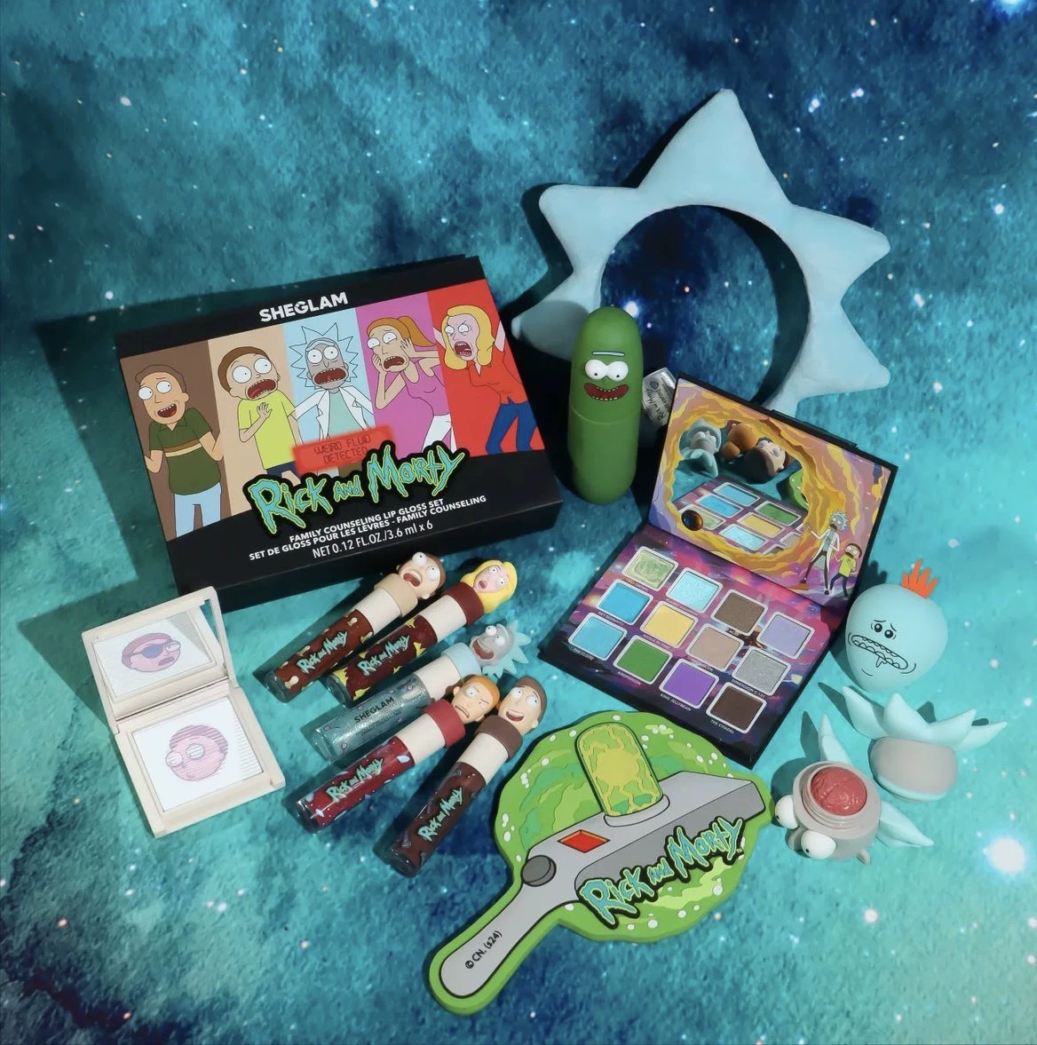 Палетка теней Sheglam Rick and Morty — лимитированная 12 цветов, компактный комплект с блеском и зеркалом