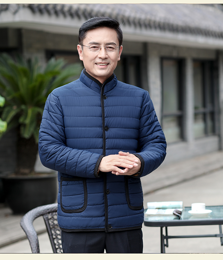 Đàn ông trung niên áo bông bố đứng cổ áo cộng với áo nhung dày ông nội ấm áp mặc áo bông nhỏ nam cotton măng tô nam