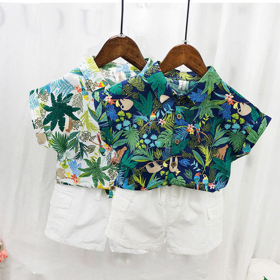 Children's short-sleeved floral shirt boys 2024 summer new style boys' casual shirt baby Korean suit