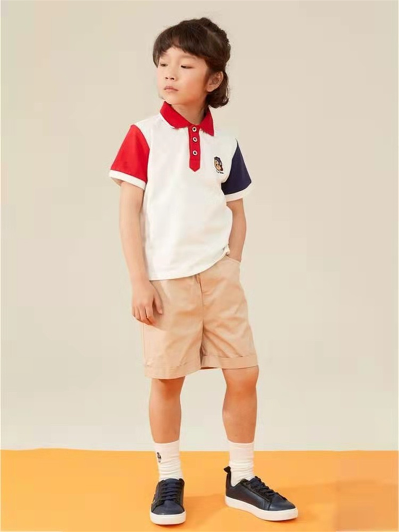 2021 Summer new boy among children pure cotton comfort Coloured turned over mesh polo shirt short sleeve T student T-shirt
