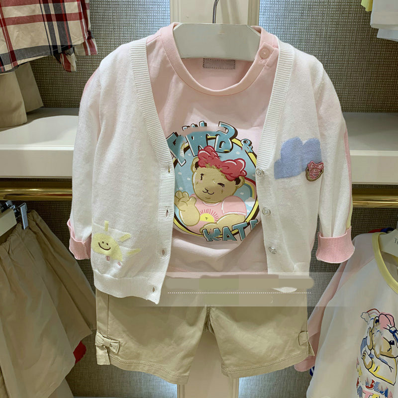 2021 new girl girl baby cute cartoon cloud knitted thin cardigan jacket thin air-conditioning shirt