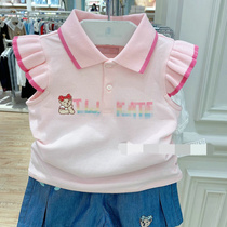 Summer new Korean version womens treasure pure cotton fashion small flying sleeves T girl printed letter casual flap short sleeve T-shirt