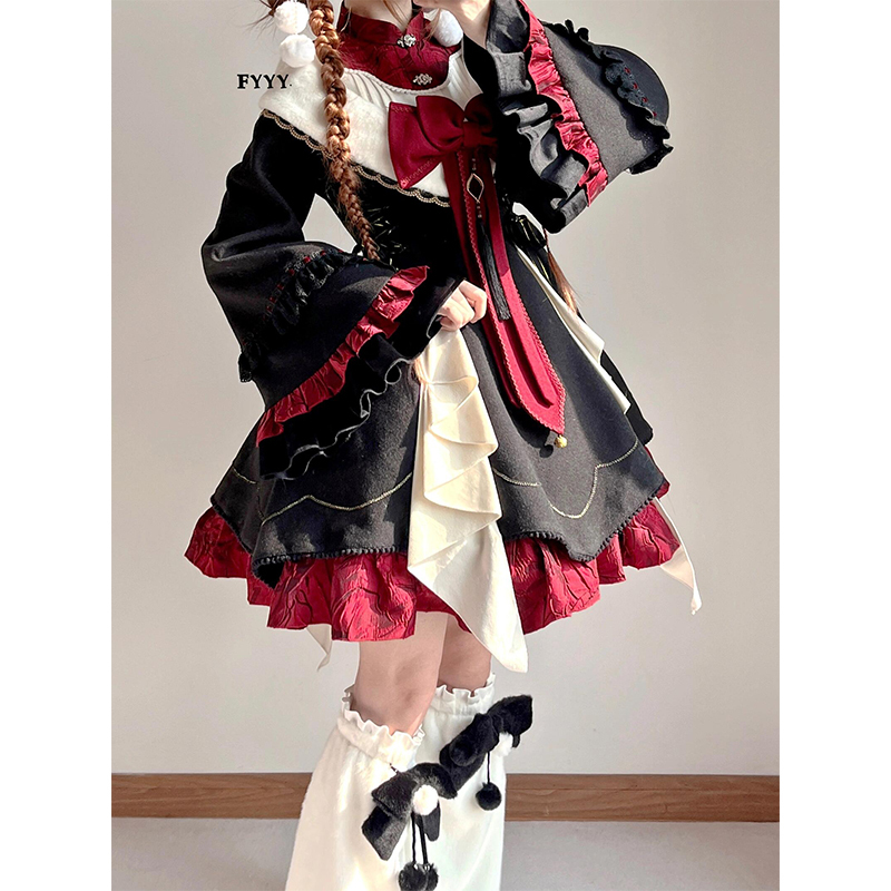 Christmas Cosplay Black and Red Chinese Style Lolita Dress with Han Elements, Lolita National Style Princess Dress, New Year's Outfit Christmas Cosplay Black and Red Chinese Style Lolita Dress with Han Elements, Lolita National Style Princess Dress, New Year's Outfit