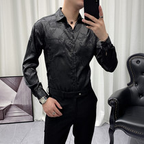 2020 Fall Printed inch Shirt casual shirt Long sleeves shirt Korean version Body Hair Stylist Trendy Bar Nightfield Handsome
