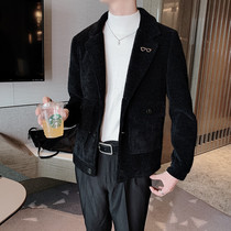 Autumn and winter coat mens hair stylist small suit mens slim suit yuppie handsome Korean version of self-cultivation trend corduroy trend