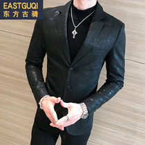 Suit male spring Korean hair stylist handsome leather dark camouflage small suit fashion slim casual night coat tide