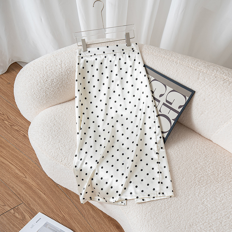 La Chapelle Off-White Polka Dot Midi Skirt for Women, 2026 Summer New Style, Elegant Mid-Length Acetate Straight Skirt La Chapelle Off-White Polka Dot Midi Skirt for Women, 2026 Summer New Style, Elegant Mid-Length Acetate Straight Skirt