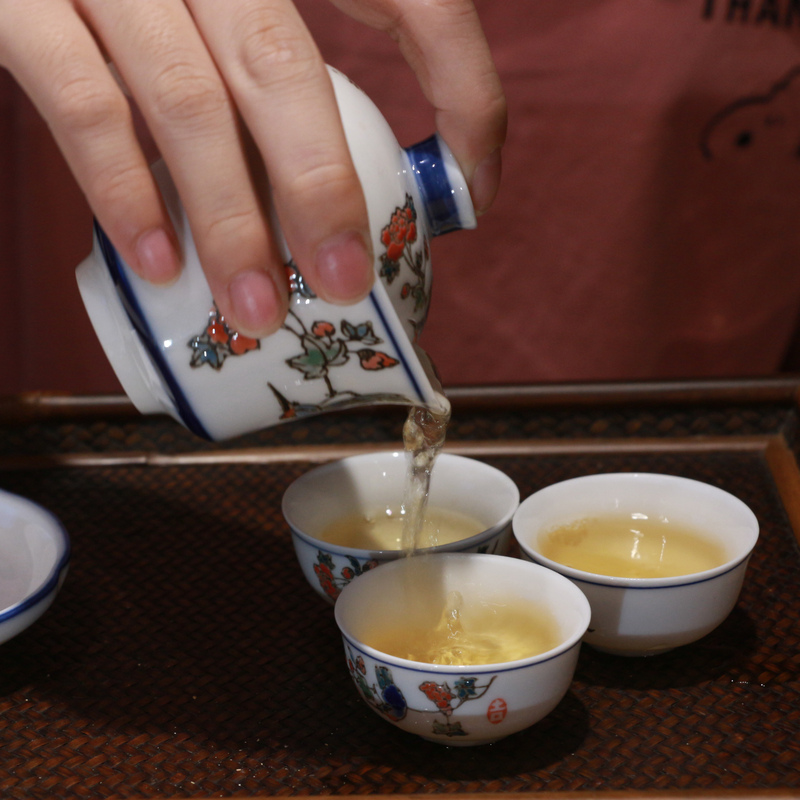 Chaozhou Chaoshan Traditional Gaiwan Tea Set, Hand-Painted Relief, Vintage 90S Old Factory Gaiwan Tea Ware