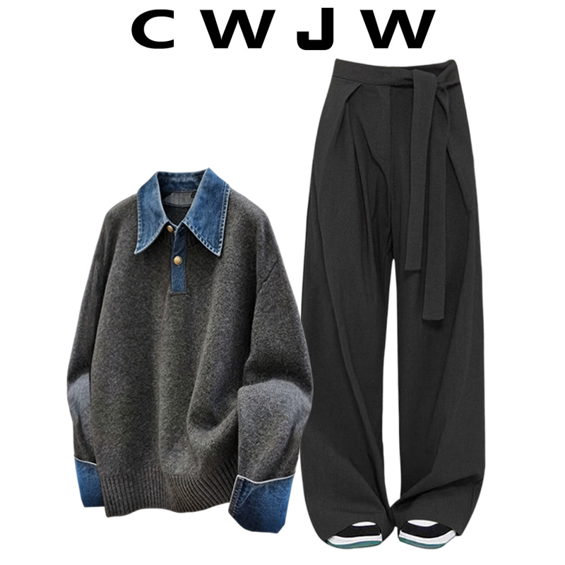 [in Stock] Fashionable Women's Set 2026 Autumn/Winter Design Niche Sweater + Casual Wide-Leg Pants Two-Piece Set