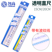 Zhigao student ruler 15cm 20cm transparent plastic ruler with wavy large character simple ruler