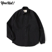 Pure Yellow oversize Cotton Loose Oxford Shirt Japanese Black and White Long Sleeve Shirt Men