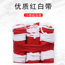 Polyester cloth Isolation Attention to safety warning belt Construction cordon line engineering guard red white band isolation with pull rope