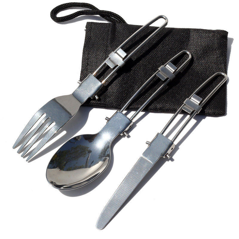Outdoor Travel Cutlery Stainless Steel Three Sets Picnic Mountaineering Wild Camping Barbecue Portable Folding Dining Knife Dining Fork Spoon-Taobao