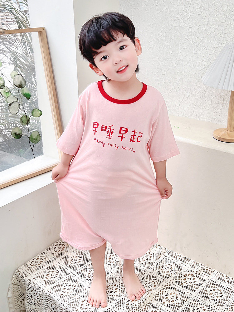 BABY SHORT-SLEEVED ONE-PIECE PAJAMAS THIN BOYS COTTON NIGHTGOWNS HOME CLOTHES GIRLS BELLY PROTECTION NIGHTDRESSES KICK-PROOF AIR-CONDITIONED CLOTHES
