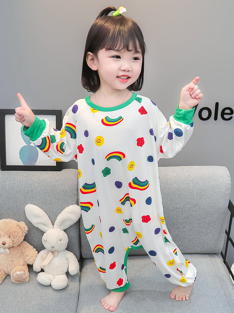 CHILDRENS ONE-PIECE PAJAMAS SPRING AND AUTUMN THIN BABY GIRL MODAL LONG SLEEVE AIR CONDITIONED CLOTHES SLEEPING BAG GIRLS AUTUMN STYLE LOUNGEWEAR