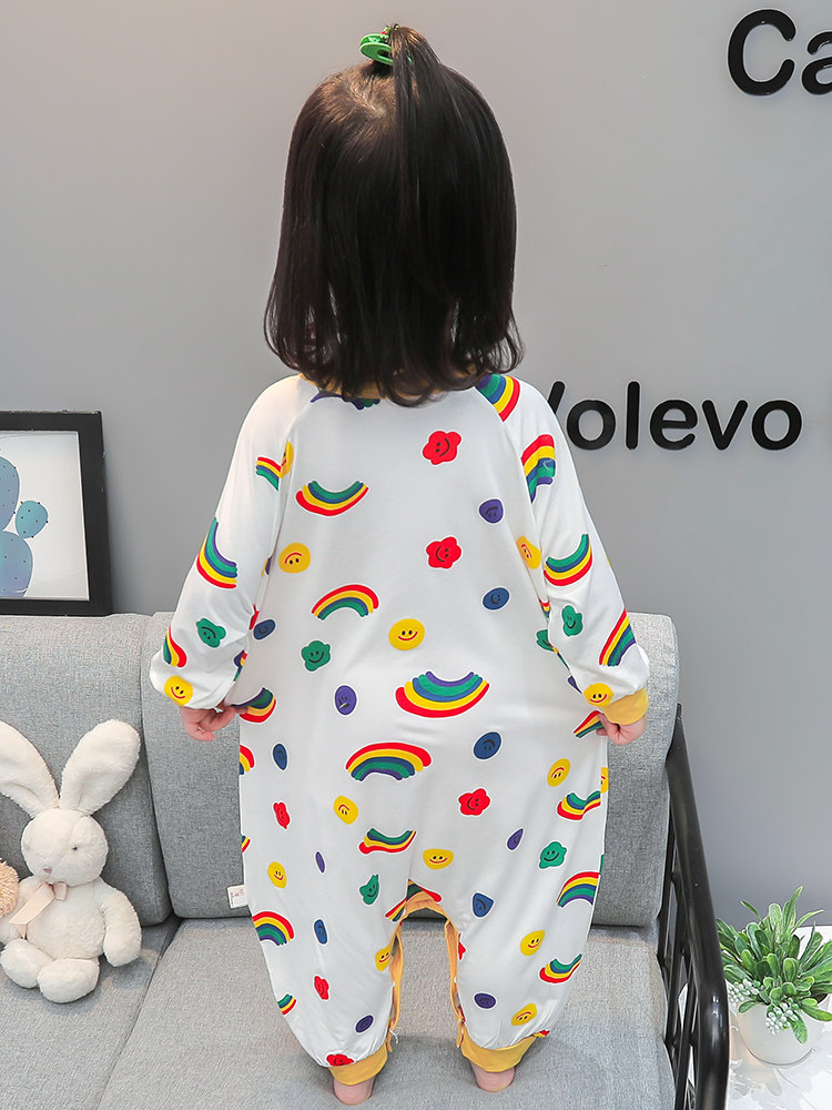 CHILDRENS ONE-PIECE PAJAMAS SPRING AND AUTUMN THIN BABY GIRL MODAL LONG SLEEVE AIR CONDITIONED CLOTHES SLEEPING BAG GIRLS AUTUMN STYLE LOUNGEWEAR