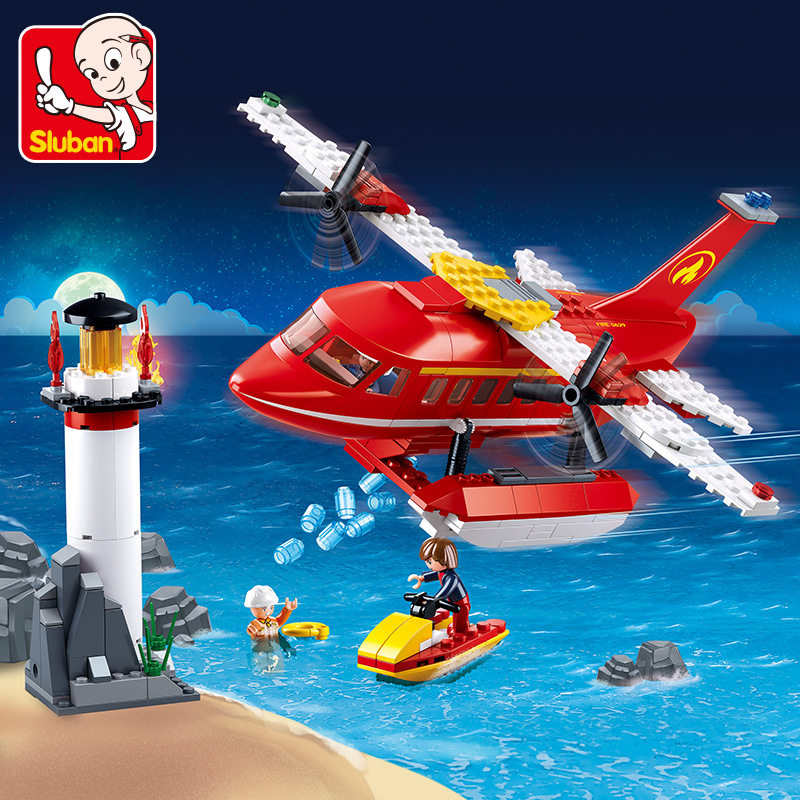 Small Ruban 0629 Fire Series Water Firefighting Aircraft Assembly Model Boy Assembled Building Blocks Parquet Toys