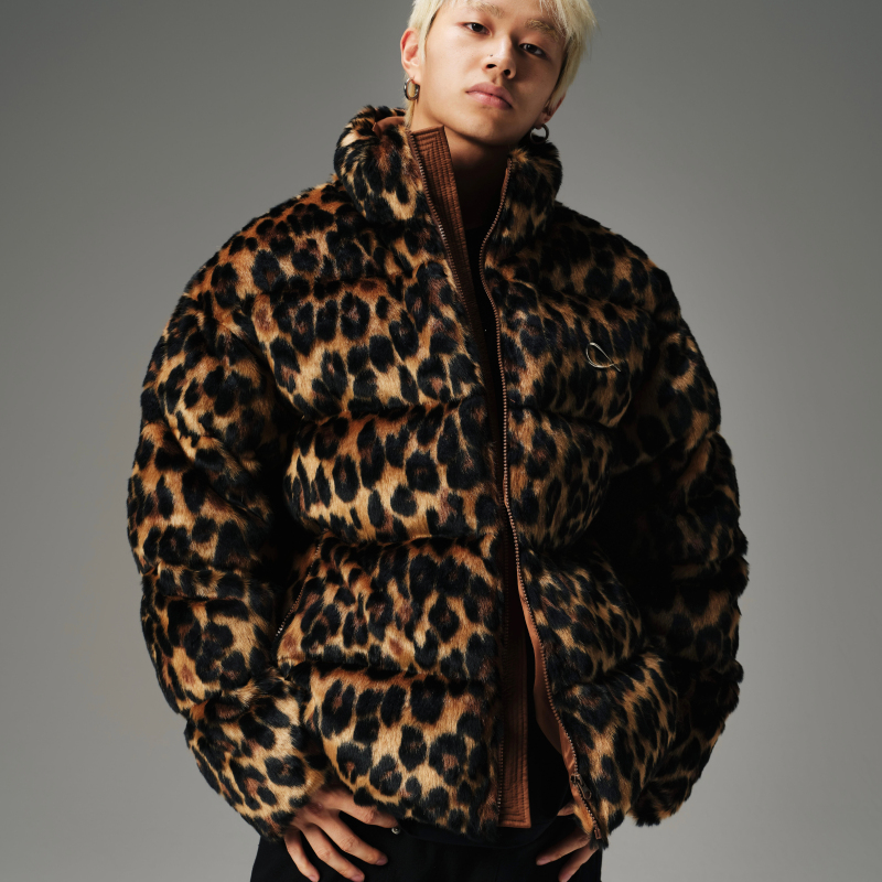 Epny Leopard Print Fur down Jacket New National Standard White Duck down Turtle Neck Trendy Fashion Unisex Celebrity Style