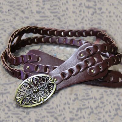 Retro ethnic style hand-woven and carved, casual and versatile, fashionable Chinese-style metal buckle PU decorative waist belt