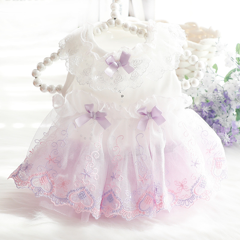 Dog Clothes Spring and Summer Thin Style Cat Princess Wedding Dress Lace Small Dog Teddy Yorkshire Bichon Puffy Skirt