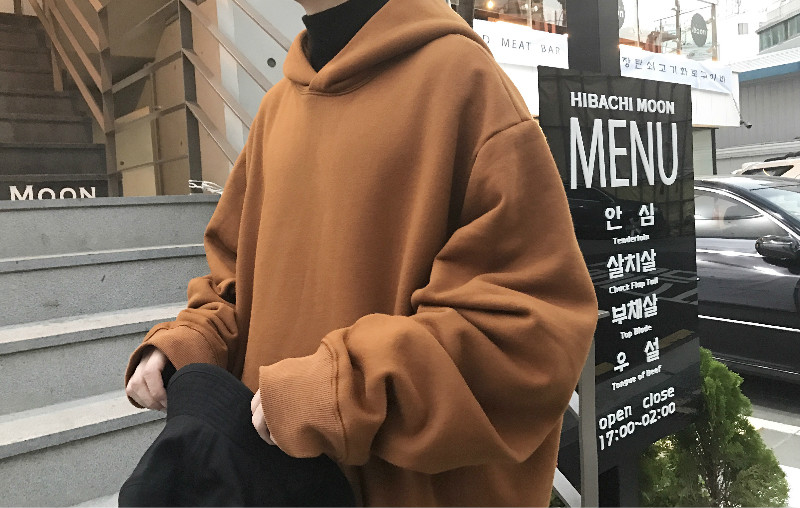 Ông Fang inch 18 mùa xuân và mùa đông chàng trai Hàn Quốc phiên bản của áo len dày màu rắn lỏng OVERSZIE nhung hoodie áo len áo