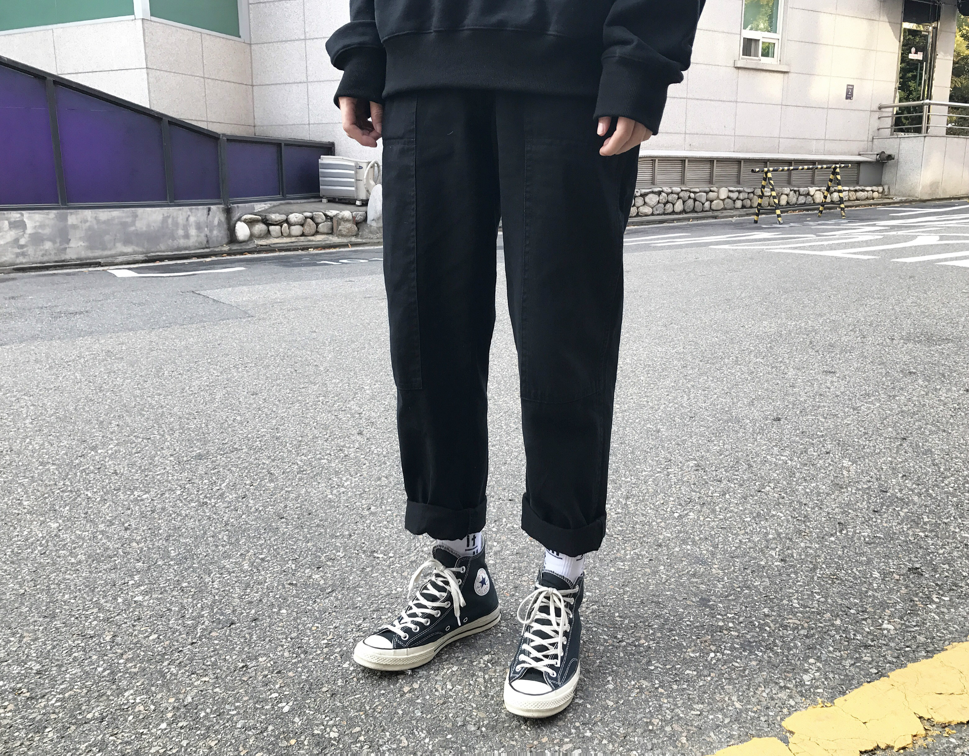 Ông fang inch 18 mùa xuân người đàn ông mới của quần Nhật Bản lỏng overalls rắn màu khâu quần âu người đàn ông thẳng quần áo nam hàng hiệu