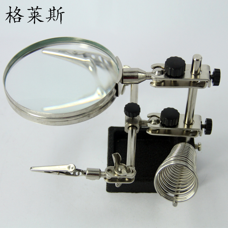 Electric Iron Metal Magnifier 86mm 4 Times Assisted Clip Multipurpose With Spring Magnifier JM508