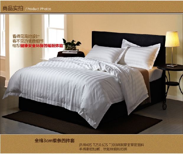 Khách sạn khách sạn giường ngủ bộ đồ giường bằng vải cotton polyester trắng dày satin sọc phổ biến 	chăn phao siêu rẻ	