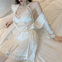 Sleepwear Womens Thin Bill V Collar Sexy Lace Pendant With Skirt Pyjamas two sets of silk white French style Romantic Sleep Nepotism